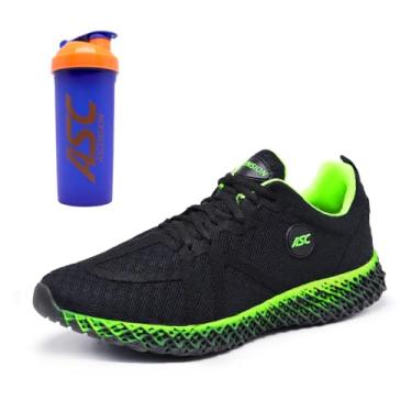 Imagem de Tênis Masculino Ascension + Coqueteleira Azul – Leve, Macio e Versátil para Caminhada, Corrida, Academia e Dia a Dia (Preto e Verde, BR, Adulto, Numérico, 39)