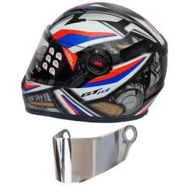 Imagem de Capacete Moto Fechado Fw3 Gtn R1 Preto Azul Vermelho + Viseira Cromada