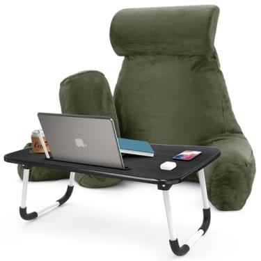 Imagem de Nestl Almofada de leitura com mesa de colo portátil para laptop – Almofada de suporte de espuma viscoelástica desfiada para sentar na cama e almofadas de descanso de sofá com braços, bandeja de cama