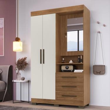 Imagem de Guarda-Roupa/Roupeiro 3 Portas 3 Gavetas Com Espelho Cor Canela