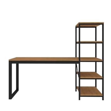Imagem de Escrivaninha Mesa de Estudo Home Office com Estante Tampo 1,70 Mts Estilo Indusrial Aço/Ferro MDF/MDP Innovare (Canela com Preto)
