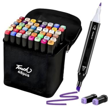 Imagem de Caneta Marcador Profissional – Kit com Pontas Duplas – Canetinhas para Desenho Colorir Ilustração Mangá Anime Papel – Secagem Rápida com Estojo (48)