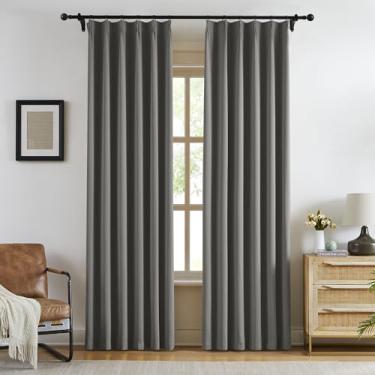 Imagem de KangBang Cortinas plissadas cinza de 227 cm de comprimento para quarto, cortinas e cortinas plissadas de liga neutra moderna com economia de energia blackout com ganchos ajustáveis 2 painéis, 40Lx90L