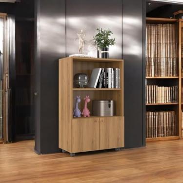 Imagem de Organizador Estante Livreiro com Divisórias e portas para Escritorio Sapateira Prateleira para Decoração de ambientes e Cantinho do Café com Rodas Rodizio - NATURE