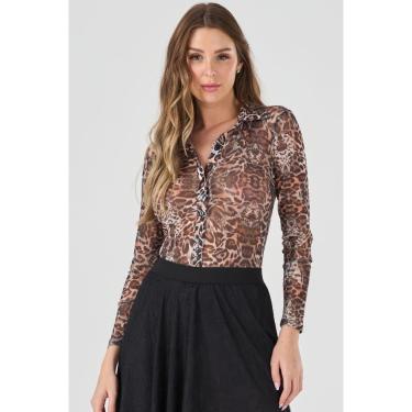 Imagem de Camisa PKS Manga Longa Tule Estampa Animal Print-G-Feminino