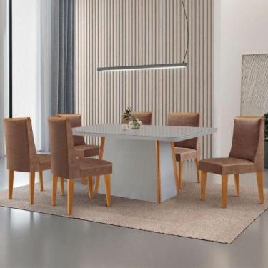 Imagem de Mesa De Jantar Diane 180cm Tampo Mdf Vidro 6 Cadeiras Lisboa Moderna T