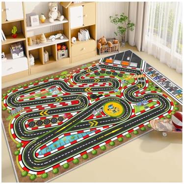 Imagem de Fuzorise Tapete De Corrida Infantil, Brincar Carro E Estrada Para Sala Jogos, Retangular Lavável Antiderrapante Quarto Meninas Meninos, Infantil Interno, Educacional Aula Berçário