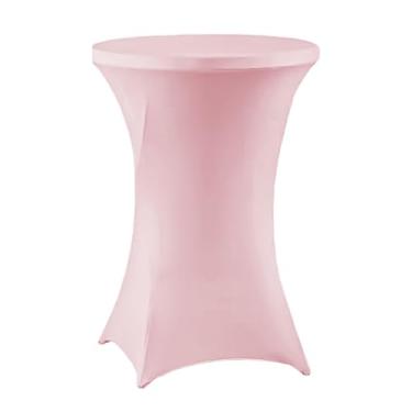 Imagem de meioro Toalha de mesa de coquetel rosa, 81 x 109 cm, elastano para mesas redondas, cantos quadrados elásticos, capa de mesa alta para festa, bar, casamento, aniversário, banquete