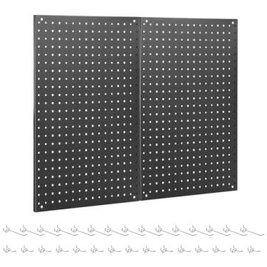 Imagem de ENJOYWOOD Pegboard, 2 peças de painéis de metal de 61 x 40 cm, kit organizador de parede modular preto com 30 ganchos, design de orifício de tamanho duplo para armazenamento de ferramentas domésticas