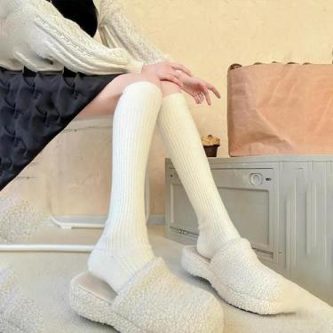 Imagem de Meias Femininas Grossas E Quentes Até O Joelho Outono Inverno Cor Sóli