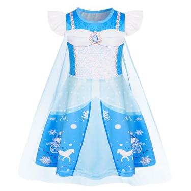 Imagem de WonderBabe Girls Costume Blue Princess Cosplay Dress Kids Halloween Birthday Party Christmas Dress up Costume with Capee Size 7-8