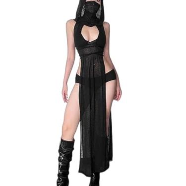 Imagem de Vestidos góticos para mulheres, vestidos longos, festivais, roupas góticas sensuais, roupas raves, Preto, PP