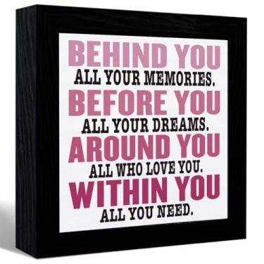 Imagem de Behind You All Your Memories Sign Desk Decor, Inspirational Quotes Canvas Frame Table Sign For Home Office Shelf Desk Decor, Presentes Para Colegas de Trabalho Mulheres Homens
