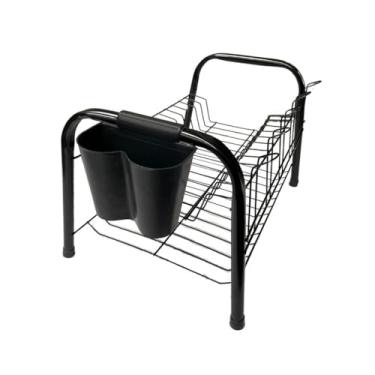 Imagem de Escorredor de Louça Duplo com Porta Talheres, 42x25x27cm, Cromado e Preto (Preto)