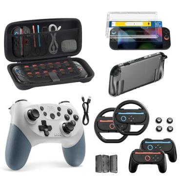 Imagem de Switch 2 Accessories Bundle for Nintendo, 16 in 1 Kit: Carrying Case, Hall Effect Joystick Controller, Screen Protector with Auto-Alignment OneTouch, Steering Wheel, Grip for Joycon, Protective Case