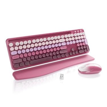 Imagem de FCPLU Teclado e mouse de computador com apoio de pulso para celular (gradiente vermelho rosa)