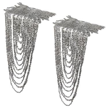 Imagem de SUPERFINDINGS 2 peças de dragonas de ombro com contas de resina, borla, corrente de elos, dragona, franja, ombro, epaullette, punk, joia de ombro, dragonas para acessórios de uniforme de terno, cinza