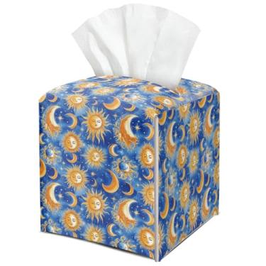 Imagem de Capa de caixa de lenços de couro sol lua quadrado criativo suporte de lenços decorativo para banheiro presentes de escritório em casa para mulheres meninas irmã melhor filha inauguração de casa