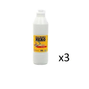 Imagem de Cola Branca Escolar 500Gr - Marca Hero - Kit 3 Frascos