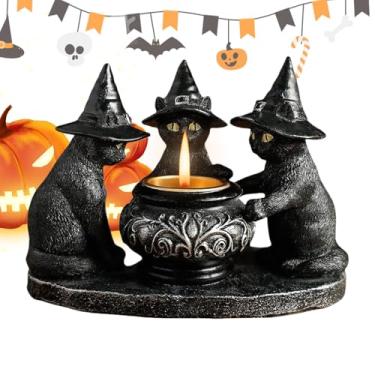 Imagem de Castiçal de Halloween | Estátua de Gato para Decoração de Mesa de Jantar e Castiçal - Preto Decorações De Halloween Centros De Mesa Para Quarto Sala De Estar Restaurante Lareira