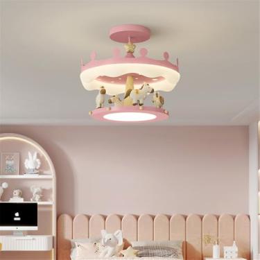 Imagem de OUFULA Nordic Moderno Quarto Infantil Lâmpada Pendente LED Personalizado Criativo Carrossel Quarto da Menina Jardim de Infância Decoração Luz (A D48H43CM Rosa)