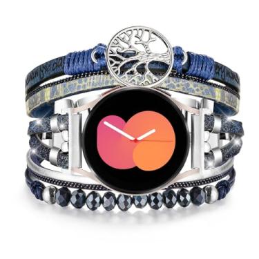 Imagem de Alociaga Pulseiras femininas Boho compatíveis com Samsung Galaxy Watch 7/6/5/4 de 40 mm e 44 mm/Watch 5 Pro de 45 mm/Watch 4 Classic de 46 mm e 42 mm, pulseira multicamadas para smartwatch Galaxy