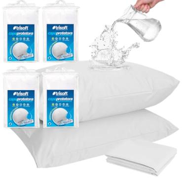 Imagem de Kit 4 Capa Impermeável de Travesseiro Protetor Com Ziper 100% Algodão Fronha Anti Acaro...