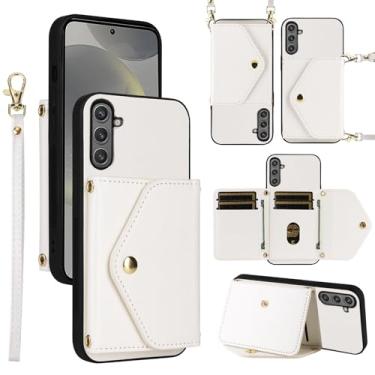 Imagem de Dswteny Capa carteira para Samsung Galaxy S25 Plus S25+ 5G com cordão de pulso alça de ombro flip bolsa, suporte para cartão de crédito capa de celular para S25Plus 25S + S 25 25+ SM-S936U feminino