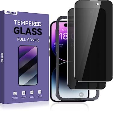 Imagem de ruwa Película de privacidade para iPhone 14 Pro Max [6,7 polegadas][2 unidades] Película de vidro temperado anti-peep com moldura de alinhamento de fácil instalação, dureza 9H, resistente a arranhões,