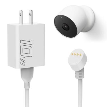 Imagem de Cabo de alimentação compatível com bateria externa ou interna Google Nest Cam, conector de alimentação Nest de 10 W, 6 m, cabo de carregamento à prova de intempéries, alimenta seu cabo de alimentação
