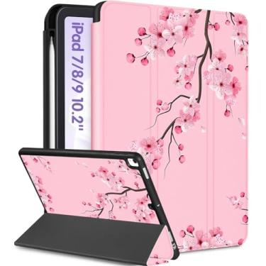 Imagem de Uppuppy Capa para iPad 9ª/8ª/7ª Geração 10,2 polegadas Meninas Bonito Feminino Folio Smart Cover Porta-Lápis Flores Rosa Design Estético Meninas Adolescentes Capas Exclusivas para iPad 7/8/9 Gen A2602 A2270 A2197