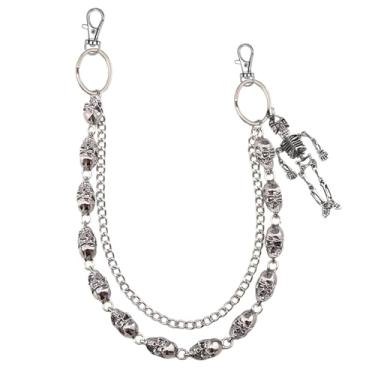 Imagem de Calça jeans corrente corrente crânio punk calça carteira cinto Halloween chaveiro de metal para acessórios góticos hip hop estilo rock unissex para homens e mulheres