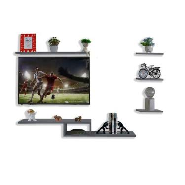 Imagem de Kit Rack Suspenso Tv Com 5 Nichos Premium Organizador Livros - Hayner,