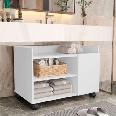 Imagem de Gabinete para Banheiro com 1 Porta Ripada Prateleira e Rodízios Armári