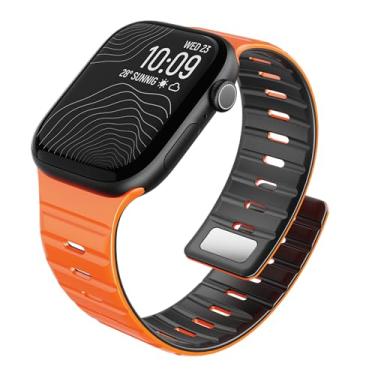 Imagem de Pulseiras esportivas magnéticas compatíveis com Apple Watch Ultra 49 mm, 46 mm, 45 mm, 42 mm, 41 mm, 40 mm e 38 mm, pulseira de silicone segura em forma de T para iWatch séries 10 9, 8, 7, 6, 5, 4, 3