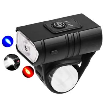 Imagem de Farol Sinalizador Para Bike Bicicleta Led Branca Vermelha e Azul Recar
