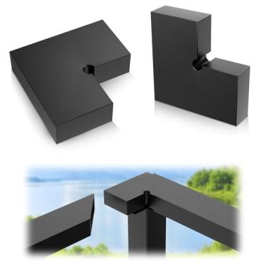 Imagem de Zylorix Pacote com 2 conectores de canto para corrimão preto de alumínio, corrimão de lago e casa, acessórios de corrimão planos retangulares para sistema de corrimão de escada de deck externo DIY