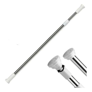 Imagem de Varão de Cortina de Banheiro Regulável Extensível Barra Pressão Box Banheiro Cozinha Porta Sala Jnela Quarto Haste Alumínio e Plástico Branco 110cm a 200cm 1,1 a 2 metros Varal Arara Closet