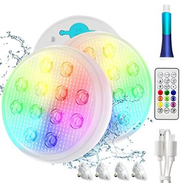 Imagem de QOLNBY Luzes de piscina recarregáveis submersíveis LED com controle remoto, luzes subaquáticas IP68 à prova d'água, 16 luzes flutuantes que mudam de cor com ímã, ventosas para piscina, lago, festa