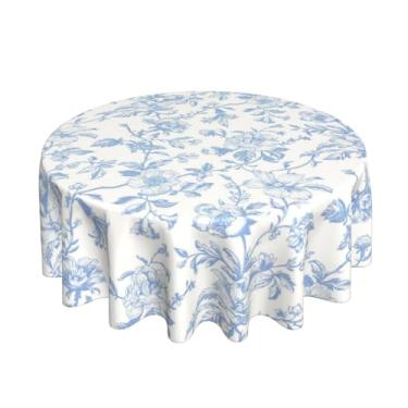 Imagem de JEFERSO Toalha de mesa redonda floral azul bebê 178 cm toile azul floral chinoiserie decoração toalha de mesa vintage flor tecido poliéster capa de mesa redonda para festa, jantar, piquenique, cozinha