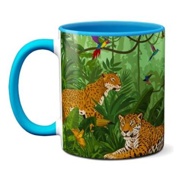 Imagem de Caneca Onça Pintada Arara Tucano Fauna Brasileira Xícara (Azul)