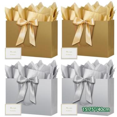 Imagem de HONTIUS Saco de presente extra grande de 15,75 polegadas, sacos de presente de papel recicláveis, 40 * 30 * 12,5 cm atacado casamento festa de aniversário presente presente bolsa de presente de dama