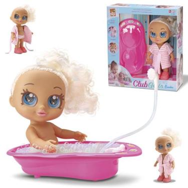 Imagem de Boneca Bebê Girls Banho Com Banheira Chuveirinho e Roupão - Bee Toys, 