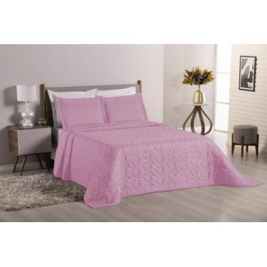 Imagem de Cobre leito bordado casal queen size coração rosa 3 peças - THEOVITEX