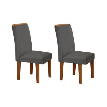 Imagem de Kit 2 Cadeiras Sala Jantar Lunara 2 Un Imbuia-Capuccino/Linho Grafite - Rufato