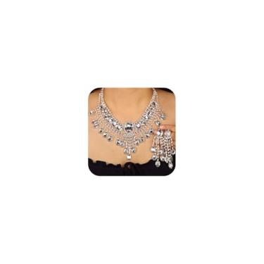 Imagem de Missgrace Conjunto de brincos de colar feminino banhado a ouro prata grande strass borla de cristal conjuntos de joias bar festa formatura strass colar conjunto de brincos para casamento noivas dama