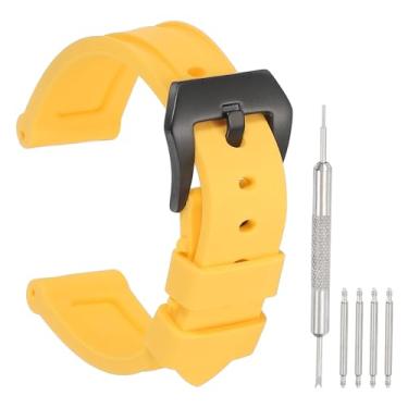 Imagem de HARFINGTON Pulseira de silicone de liberação rápida, de borracha macia, flexível, tipo H, pulseira de substituição com fecho de aço inoxidável, Preto/Amarelo, 20mm