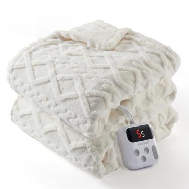 Imagem de CAROMIO Cobertor elétrico tamanho completo – Cobertor aquecido de sherpa grossa tufada tamanho completo com 10 níveis de aquecimento e 10 configurações de tempo, certificado ETL lavável na máquina