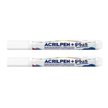 Imagem de Kit 02 Canetas Marcador Branco Para Tecido Acrilpen +Plus Permanente P