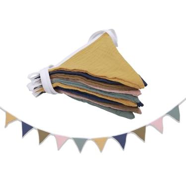 Imagem de Bandeiras de bandeira de flâmula, galhardete de decoração de quarto de bebê e criança, para decoração de berçário, festa de aniversário de bebê, boho, festa de casamento (faixa multicolorida escura)